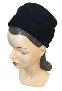 Sombrero turbante de terciopelo negro vintage años 50 - Imagen 1 de 5