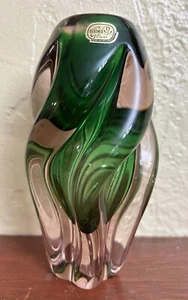 BOHEMIA GLAS Vase - Original Etikett - Tschechoslowakei 8" schweres verwirbeltes Kunstglas - Bild 1 von 8