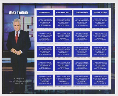 2024 Imperf Alex Trebek Forever Pane of 20 Scott 5907a No Die Cuts - Image 1 of 2