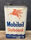 Vtg 50s Mobiloil Outboard Motor Oil 1 Quart Oil Can Socony Vacuum Mobil Oil