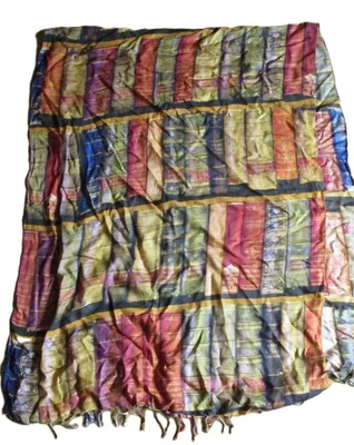 British Encyclopedia Book Bookshelf Shawl Scarf Herringbone Silk Viscose INDIA - Image 1 of 4
