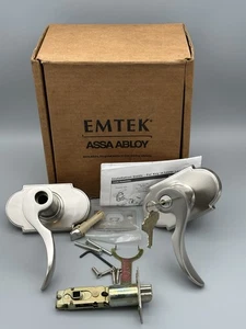 Assa Abloy Emtek Cortina 5108 LH US15 Satin #8 Style Rosette Key In Lever Set - Picture 1 of 8
