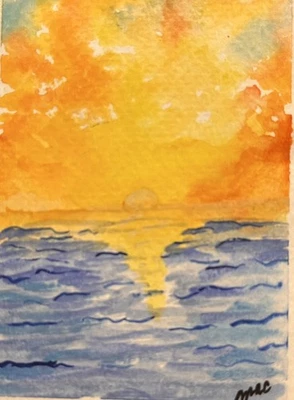 Tarjeta de arte pintada a mano acuarela paisaje pintura original aceo Foto 1 de 2