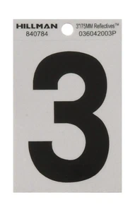 Hillman 3 Zoll Reflektierendes schwarzes Vinyl selbstklebend Nummer 3 - Bild 1 von 1