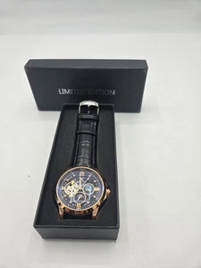 Men's Moon Phase Rose Gold Watch Mechanical Automatic Luminous Leather Band AOK - Picture 1 of 9