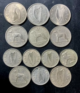 Old Ireland Coin Lot - 3 and 6 PENCE - 1928-1967 - 13 Vintage Coins - Lot #S20 - Picture 1 of 1