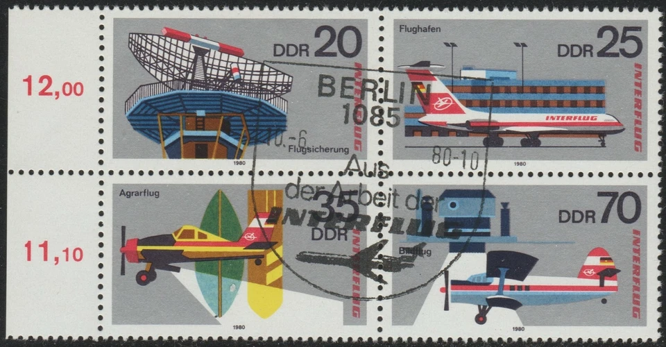 DDR 1980 SC# 2112a - Interflug Airlines - Block of Four - Used Lot # 158 - Image 1 of 1
