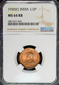 India British 1930(C) 1/2 Pice NGC MS64 RB Certified - Picture 1 of 3