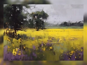 Colorful Abstract Meadow Oil Painting Print - Vibrant Natural Scene Home 16"x12" - Picture 1 of 5