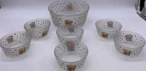 Brilliant Frosted Glass Serving Bowl Set 7 Pieces- Mid-Century Mod - Floral - Picture 1 of 8