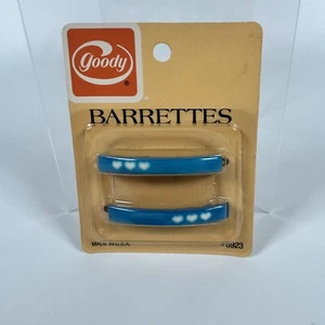 Vintage Goody Barrettes #6923 Blue with White Hearts NOS 1980s - Picture 1 of 4