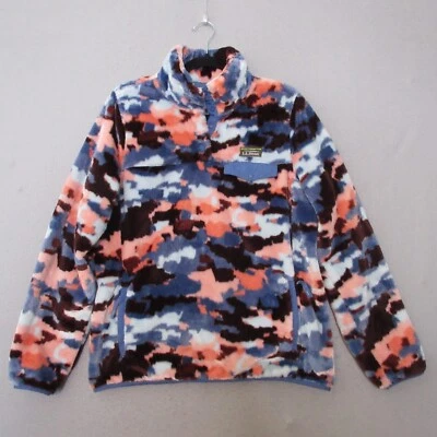 Pullover LL Bean para mujer pelo medio alto camuflado polar rosa azul a presión acogedor al aire libre Foto 1 de 4