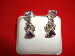 Pendientes de gota de amatista Michael Dankins .925 Tailandia corte doble billón de 2 tonos - Imagen 1 de 4