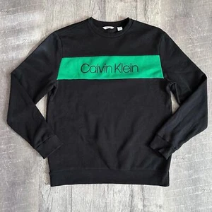 Calvin Klein Black Crewneck Sweatshirt Womens L Green Colorblock Logo Pullover - Picture 1 of 9