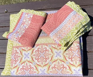 3Pc Soft Surroundings Boho COTTON PINK REVERSIBLE Floral Paisley Quilt Shams Set - Picture 1 of 24