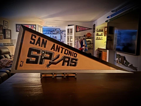 Vintage 1970s SAN ANTONIO SPURS Custom Painted Framed NBA Pennant Cover
