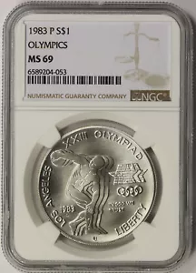 1983-P Olympics Discus Thrower Modern Silver Commemorative Dollar $1 MS 69 NGC - Picture 1 of 4