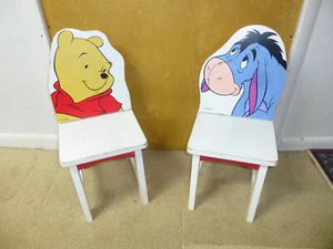 VINTAGE 1980s SET of 2 P.J. Toys Wooden Eeyore & Pooh Kid Size White Chairs RARE - Picture 1 of 18