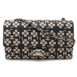 CHANEL Coco Mark Chain Shoulder Bag Clover Motif Canvas Leather Black Black Pink - Picture 1 of 17
