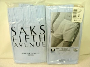 Saks Fifth Ave  --Mens Blue Trim Cut  Boxers --100% Cotton-- Size 42--New in Pkg - Picture 1 of 1