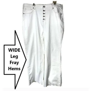 Sonoma Jeans Damen 22W Wide Leg White Denim Fray Raw Hems High Rise Button Fly - Bild 1 von 12