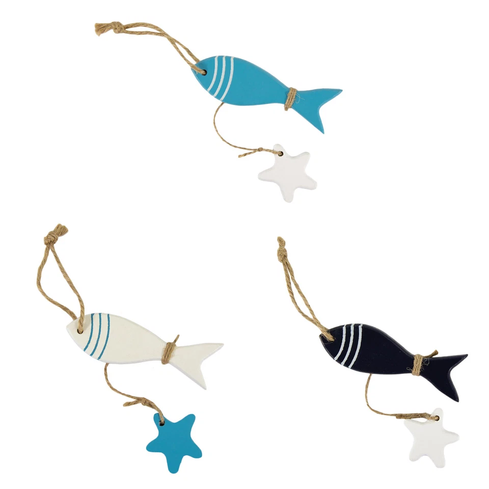 Holz Fisch mit See Stern als Maritime Deko Sommer Hängedeko Tischdeko - Wählbar - Bild 1 von 1