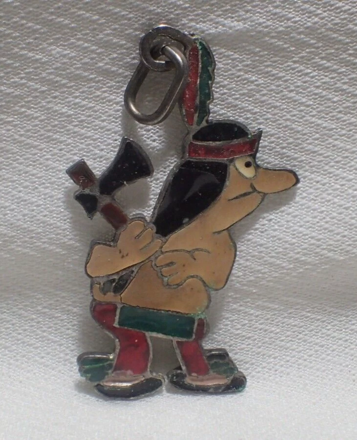 Ciondolo Argento 800/°°°e Smalto Anni '70 "Indiano delle Americhe" - Immagine 1 di 1