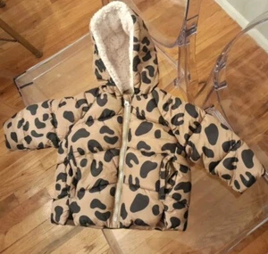 Jessica Simpson Puffer Coat Baby Girl 12 Months Boho Leopard Print Animal Print - Picture 1 of 8