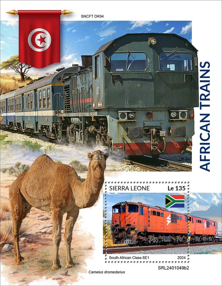 African Trains Dromedary Camel MNH Stamps 2024 Sierra Leone S/S - Image 1 of 1