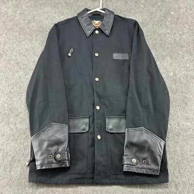 ВИНТАЖНЫЙ Harley Davidson куртка мужская M черный Chore амбара пальто кожи холст Y2K - Изображение 1 из 4