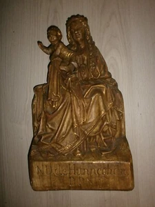 ANCIENNE STATUE RELIGIEUSE/ND DE HUNNEGHEM/debut XXéme/H.42 cm/PLATRE SIGNé - Picture 1 of 8