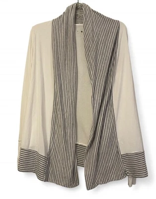 Cárdigan abierto a rayas blancas y grises Three Dots para mujer talla pequeña Foto 1 de 2