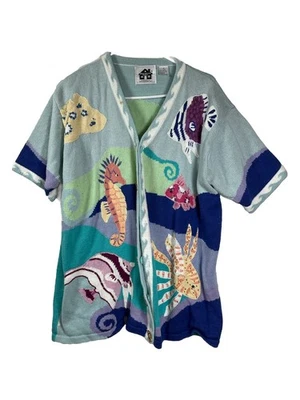 Suéter Cárdigan Tejido Libro de Cuentos De Colección 1X Vida Marina Acuario Peces Playa Foto 1 de 4