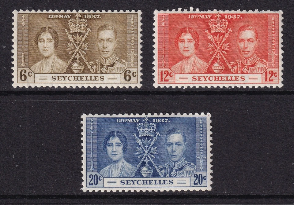 Juego de 3 coronaciones SEYCHELLES 1937 KGVI SG 132-134 MH/* Foto 1 de 1
