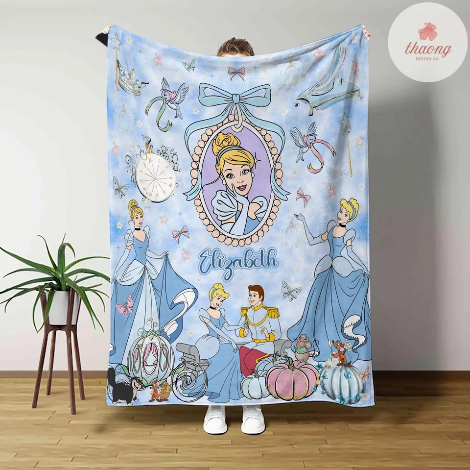 Personalized Disney Cinderella Princess blanket, Watercolor Princess Blanket, - Image 1 of 2