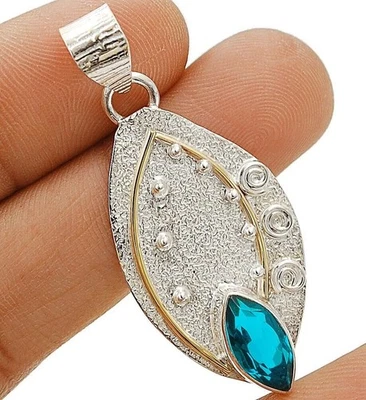 Pingente de prata esterlina 925 apatita natural de dois tons 1 3/4" de comprimento @9-1 - Imagem 1 de 2