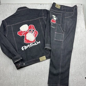 Platinum Rockman Denim Jacket & Jeans Set Men’s Size 30x32 M Skater Y2K Hiphop - Picture 1 of 13
