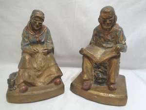 1920s Armor Bronze Joan & Darby Old Sweetheart Deco Bookends - Picture 1 of 12