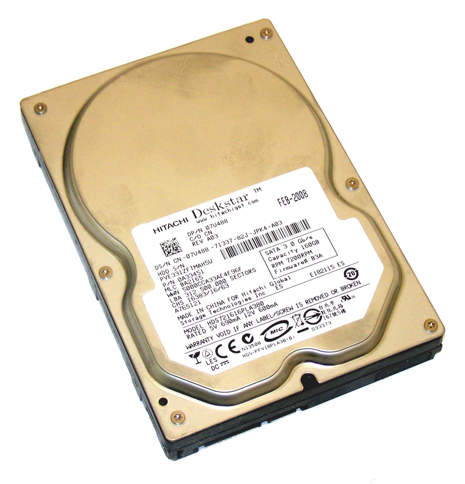7U488 HDS721616PLA380-DELL 160GB 7200 RPM 3G 8MB SATA 3.5" HDD - Image 1 of 1