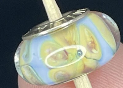 NEW Chamilia Murano Glass Sterling Silver Bead Charm BLUE YELLOW FLOWERS RETIRED — 第 1/4 张图片