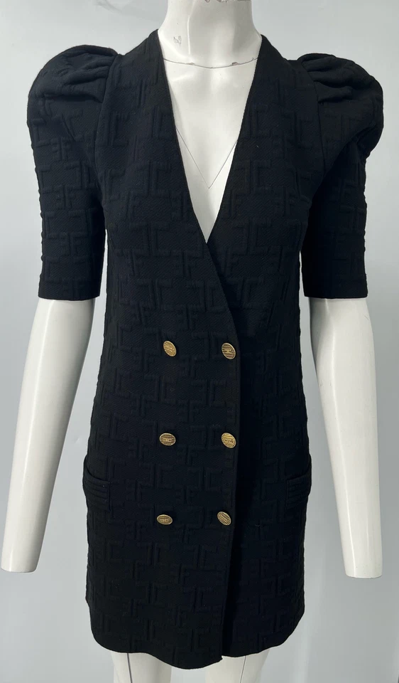 Vestido Chaqueta Elisabetta Franchi Negro Estampado de Logo Manga Corta Abullonada Tejido talla 42 Nuevo con Etiquetas Foto 1 de 4