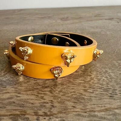 Tory Burch Mustard Yellow Gold Tone Fox Head Wrap Leather Bracelet - Image 1 of 4