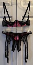 Shirley of Hollywood Pink and Black Lingerie Set Size 34 NWOT