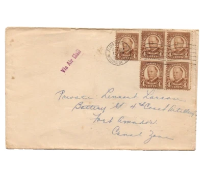 US #685 TAFT DEFINITIVE block of 4+1 to Canal Zone via Airmail with Backstamp . - Image 1 of 3