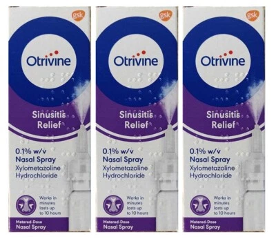 3 x Otrivine Sinusitis Relief Nasal Spray Blocked Nose Congestion Relief 10 Ml