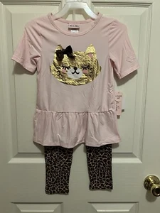 LITTLE LASS GIRLS LIGHT PINK CAT FACE TOP PRINTED LEGGINGS 2 PC SET SIZE 6 NWT - Picture 1 of 16