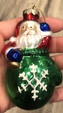 Thomas Pacconi Santa Claus Green Mitten Blown Glass Christmas Tree Ornament