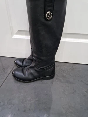 Botas de motociclista pretas designer meninas gucci couro logotipo GG tamanho 32 - Imagem 1 de 4