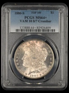 1880 S $1 PCGS MS64+ VAM 10 8/7 barra trasversale top 100 - Foto 1 di 2