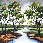Peinture d'arbres paysage œuvre d'art originale à l'huile 6x6" petite peinture art mural